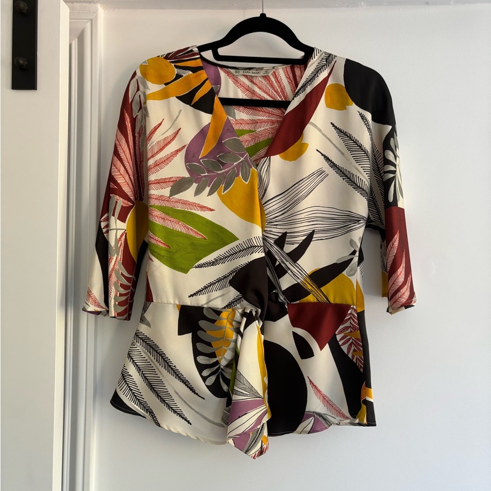 Zara Multicolor Tropical Print Blouse